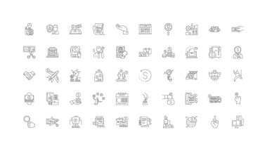 Taxes concept illustration, linear icons, line signs set, vector set