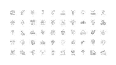 Plants concept illustration, linear icons, line signs set, vector set