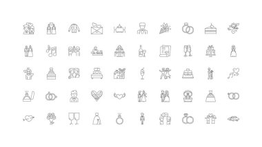 Wedding concept illustration, linear icons, line signs set, vector set