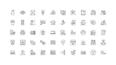 Industry concept illustration, linear icons, line signs set, vector set