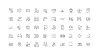 High school concept illustration, linear icons, line signs set, vector set