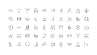 Success concept illustration, linear icons, line signs set, vector set
