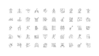 Goals concept illustration, linear icons, line signs set, vector set