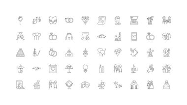 Marriage concept illustration, linear icons, line signs set, vector set