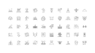 Tourism concept illustration, linear icons, line signs set, vector set