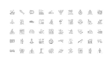Outdoor leisure concept illustration, linear icons, line signs set, vector set