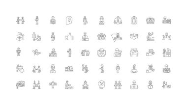 Male business concept illustration, linear icons, line signs set, vector set