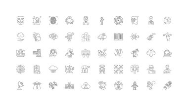 Virtual reality ideas, linear icons, line signs set, vector set