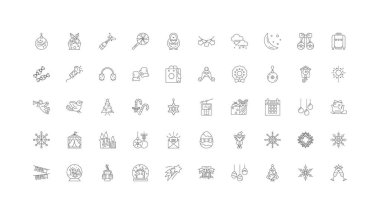 Holidays concept illustration, linear icons, line signs set, vector set