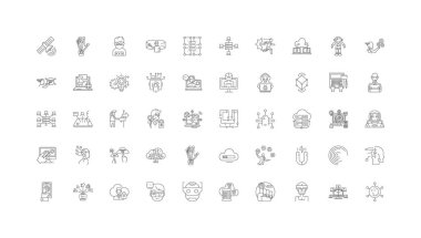 Virtual reality concept illustration, linear icons, line signs set, vector set