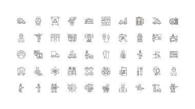 Industrial concept illustration, linear icons, line signs set, vector set