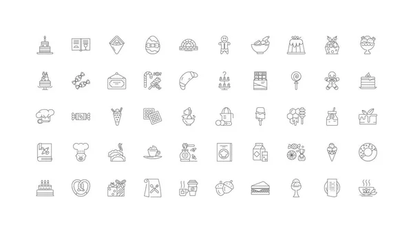 Sweets Candy Concept Illustration Linear Icons Line Signs Set Vector — Vettoriale Stock