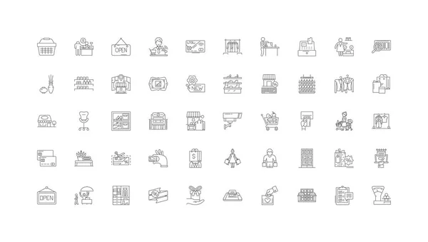 Shopping Mall Concept Illustration Linear Icons Line Signs Set Vector - Stok Vektor