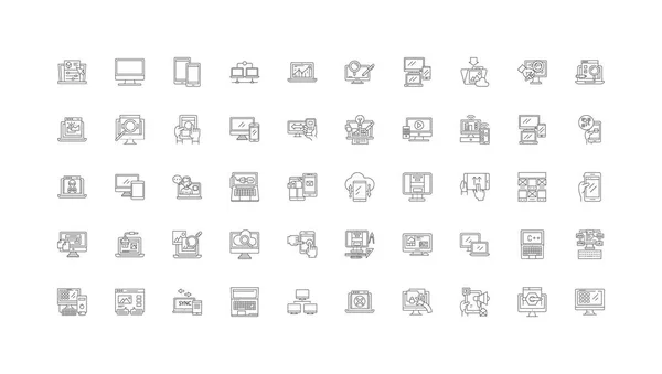 Server Icons Concept Illustration Linear Icons Line Signs Set Vector – stockvektor