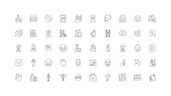 Psychiatry Concept Illustration Linear Icons Line Signs Set Vector Set — стоковый вектор