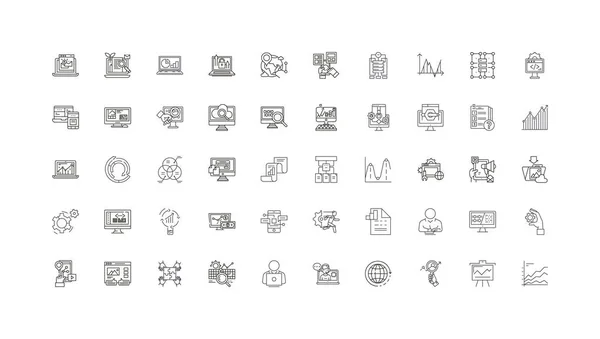 Search Engine Marketing Concept Illustration Linear Icons Line Signs Set — 图库矢量图片