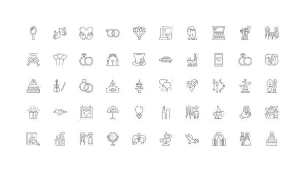 Marriage Concept Illustration Linear Icons Line Signs Set Vector Set — Vettoriale Stock