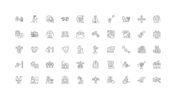 Project Management Concept Illustration Linear Icons Line Signs Set Vector — 스톡 벡터