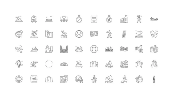 World Travel Concept Illustration Linear Icons Line Signs Set Vector — Vector de stock