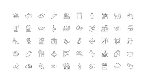 Grocery Store Ideas Linear Icons Line Signs Set Vector Set — Vettoriale Stock