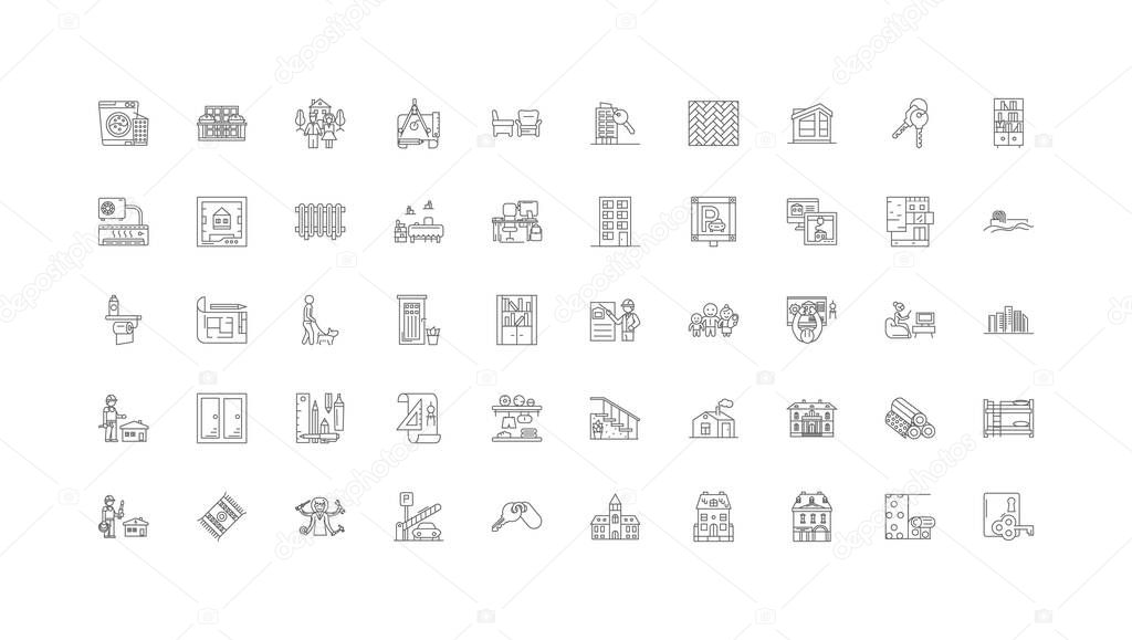 Real estate concept illustration, linear icons, line signs set, vector set