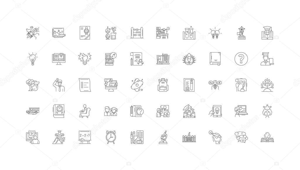 School ideas, linear icons, line signs set, vector set