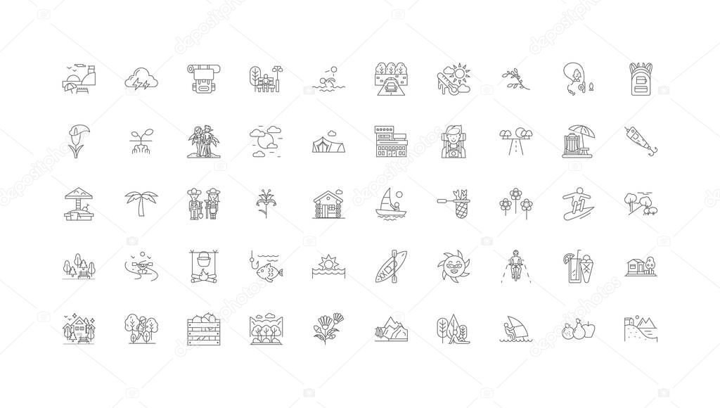 Summer ideas, linear icons, line signs set, vector set