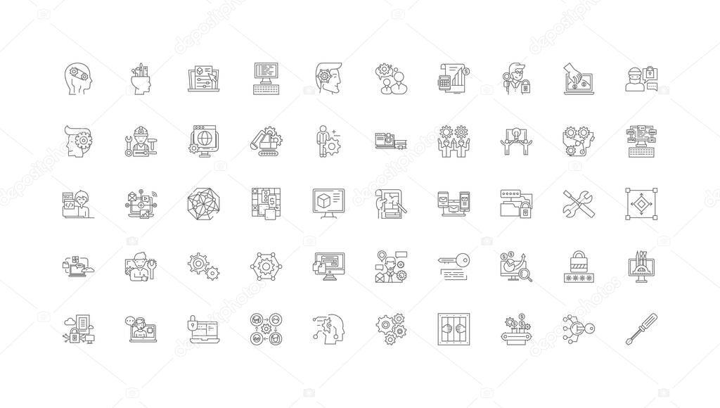 Settings concept illustration, linear icons, line signs set, vector set