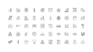 Restaurant concept illustration, linear icons, line signs set, vector set
