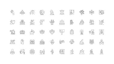 Startup ideas, linear icons, line signs set, vector set