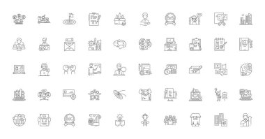 Business startup ideas, linear icons, line signs set, vector set
