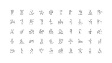 Professions ideas, linear icons, line signs set, vector set