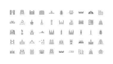Famous landmarks ideas, linear icons, line signs set, vector set