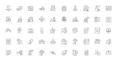 Business startup concept illustration, linear icons, line signs set, vector set