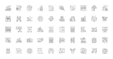 Business valuation concept illustration, linear icons, line signs set, vector set