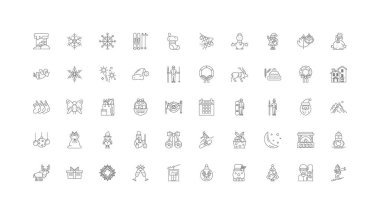 Winter concept illustration, linear icons, line signs set, vector set