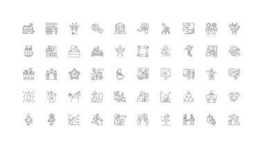 Startup concept illustration, linear icons, line signs set, vector set