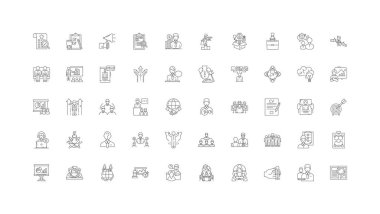 Coaching concept illustration, linear icons, line signs set, vector set