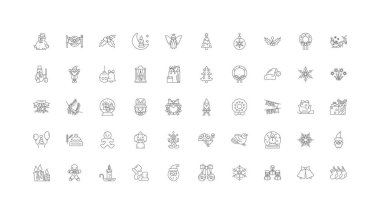 Thankgiving concept illustration, linear icons, line signs set, vector set