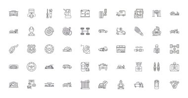 Car service concept illustration, linear icons, line signs set, vector set