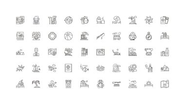 Travel concept illustration, linear icons, line signs set, vector set