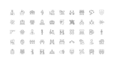 Security concept illustration, linear icons, line signs set, vector set