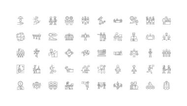 Office people ideas, linear icons, line signs set, vector set