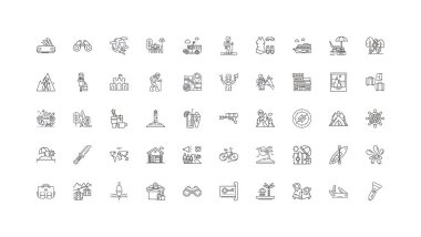 Travel ideas, linear icons, line signs set, vector set