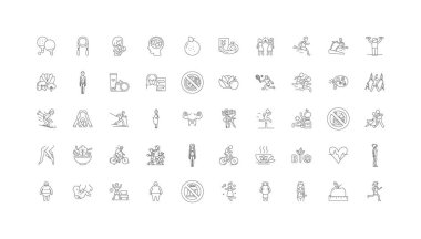 Weight loss ideas, linear icons, line signs set, vector set