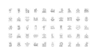 Kindergarten ideas, linear icons, line signs set, vector set