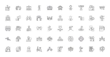 Business team concept illustration, linear icons, line signs set, vector set