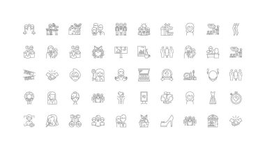 Woman business concept illustration, linear icons, line signs set, vector set
