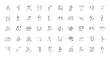 Active people concept illustration, linear icons, line signs set, vector set