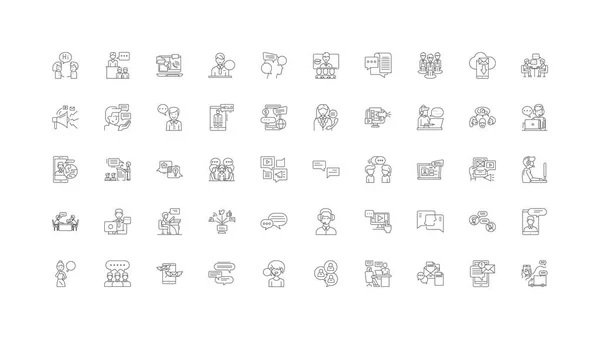 Chatting People Concept Illustration Linear Icons Line Signs Set Vector — Stockvektor